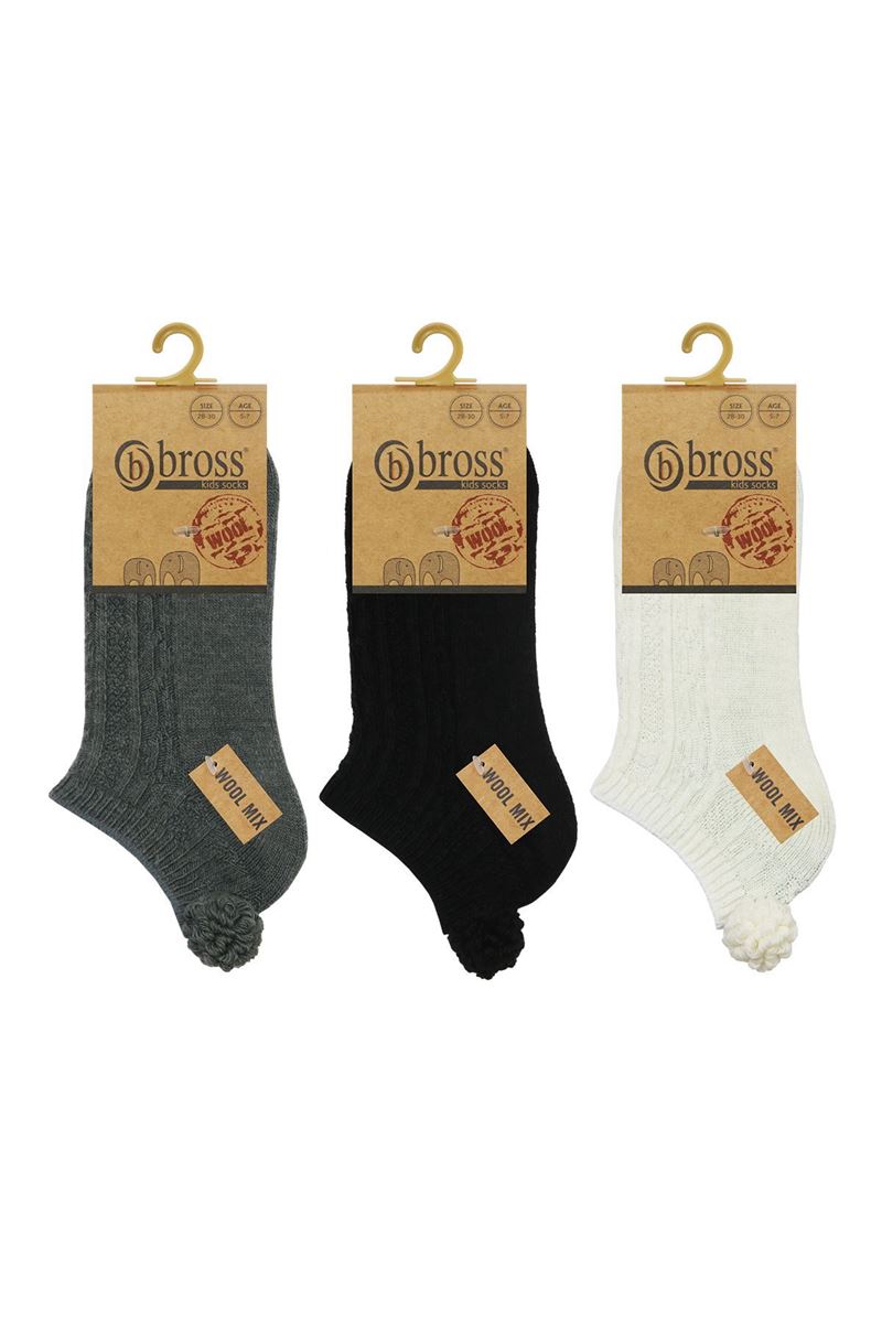 GIRL ANKLE SOCKS POMPOUS BRAID PATTERNED