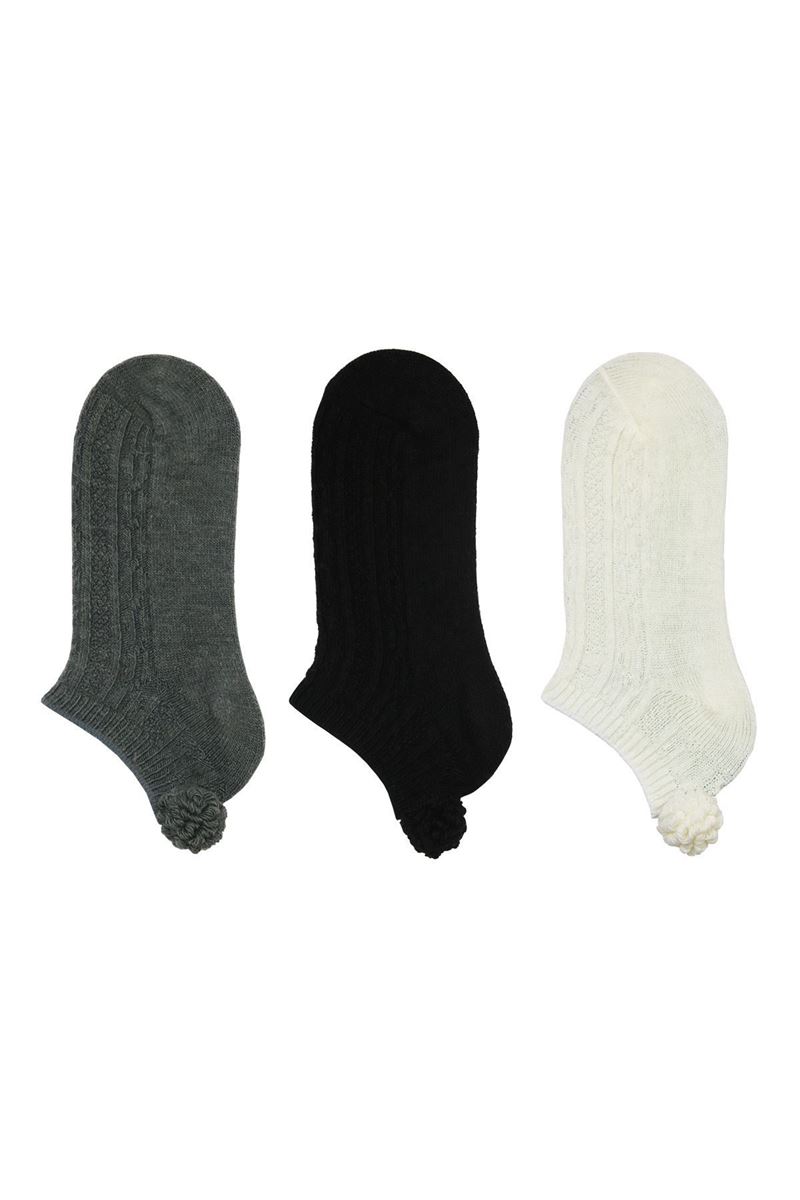 GIRL ANKLE SOCKS POMPOUS BRAID PATTERNED