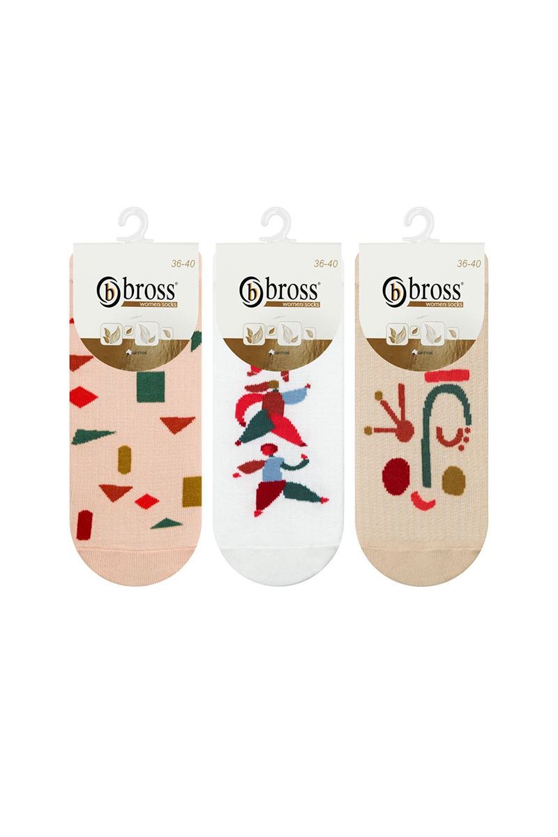 BROSS SHAPE AND FIGURE PATTERNED WOMENS BOOTIES SOCKS ASORTY