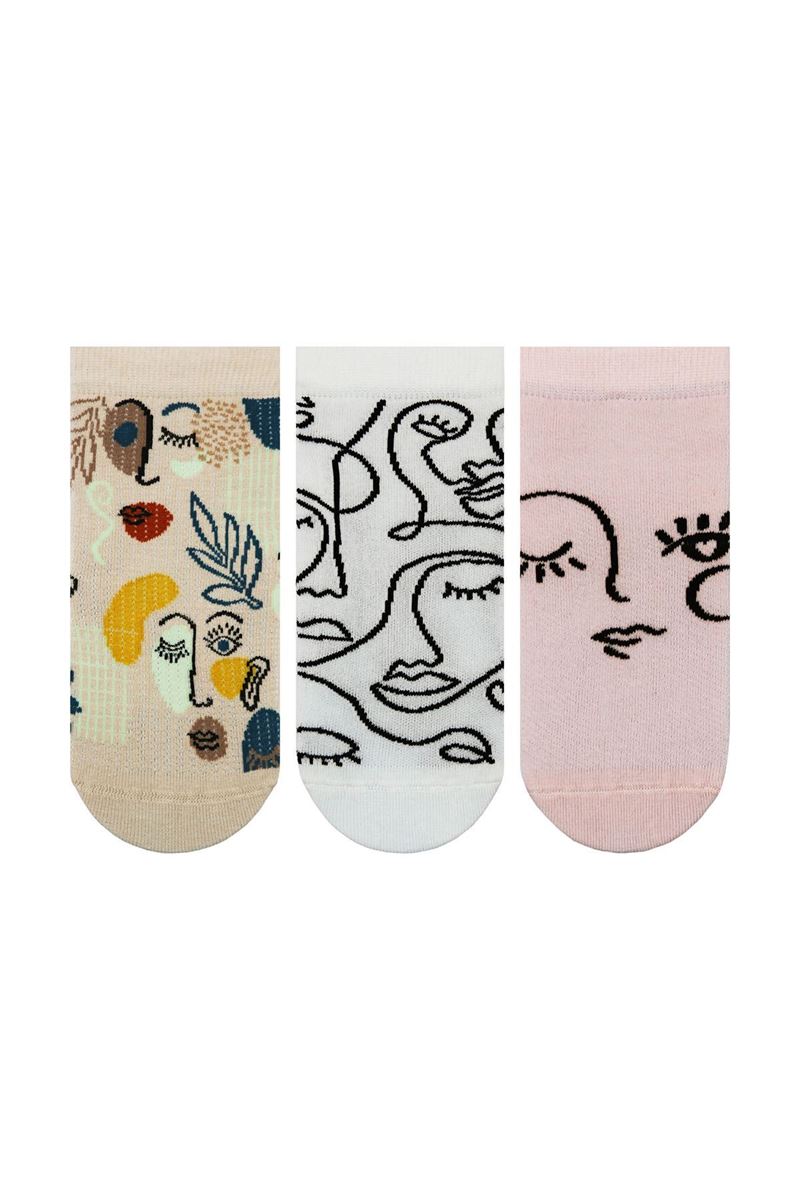 BROSS FACE PATTERNED WOMENS BOOTIES SOCKS ASORTY