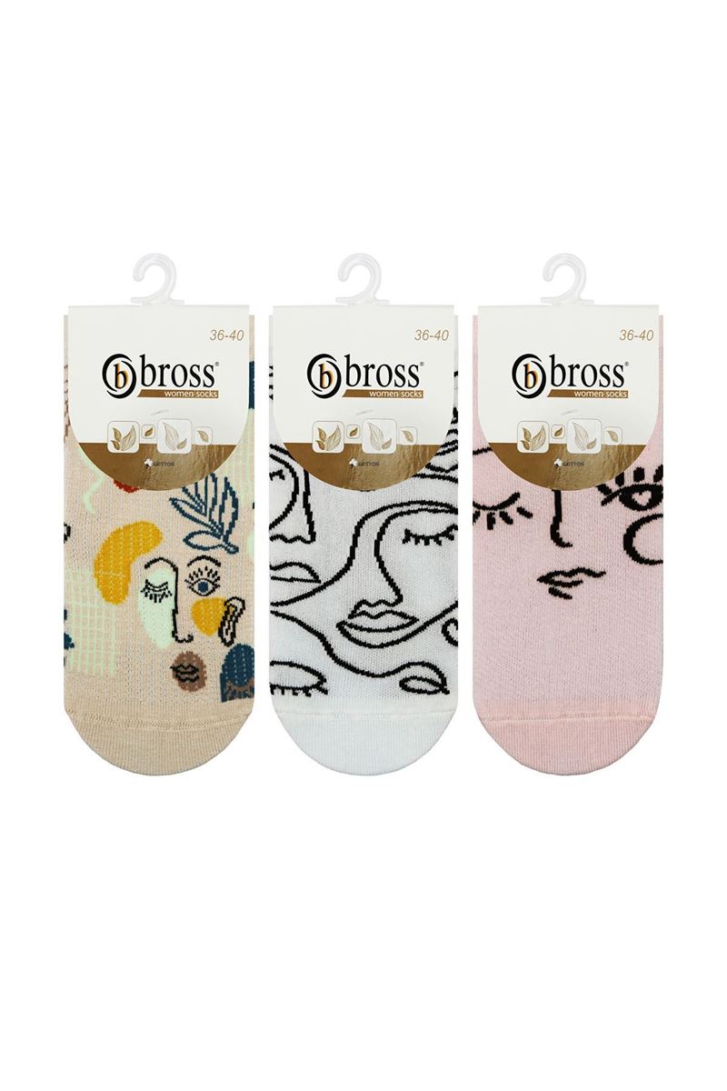 BROSS FACE PATTERNED WOMENS BOOTIES SOCKS ASORTY