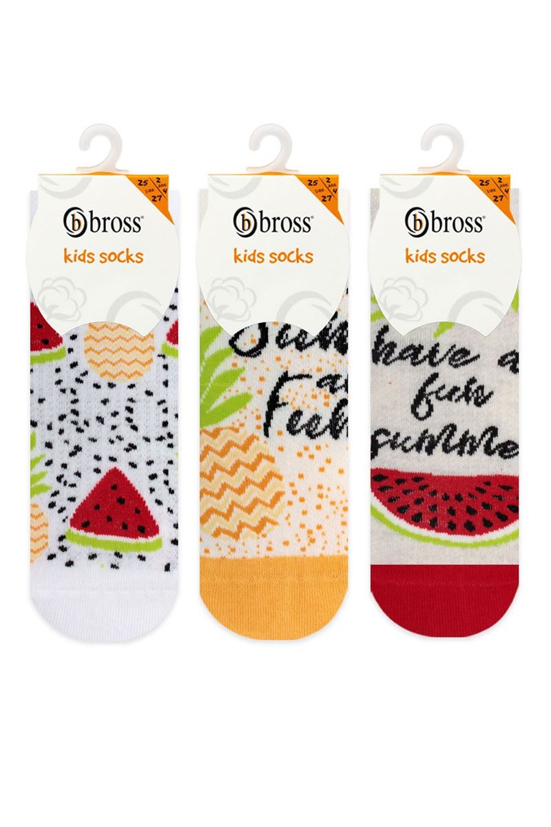 BROSS SUMMER FRUIT PATTERNED GIRLS BOOTIES SOCKS ASORTY