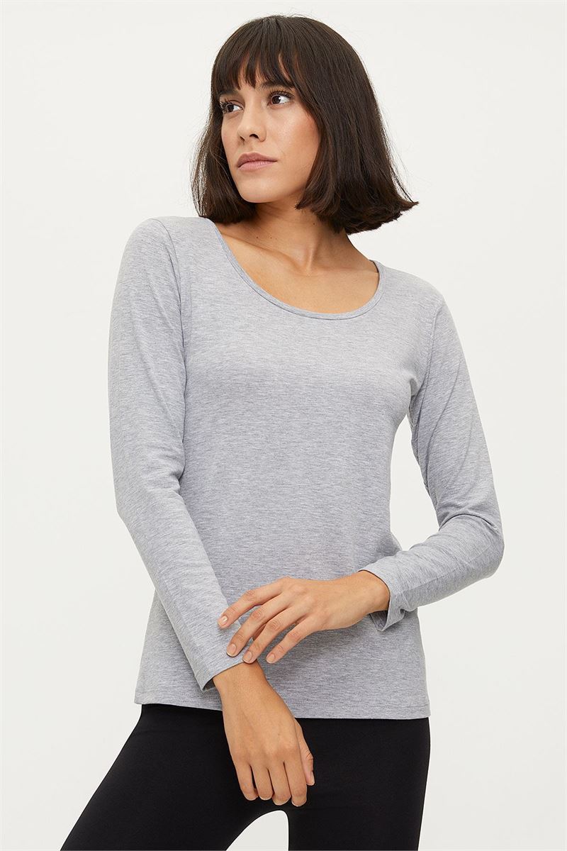 BROSS WOMEN LYCRA LONG-SLEEVE T-SHIRT GRAY MELANGE