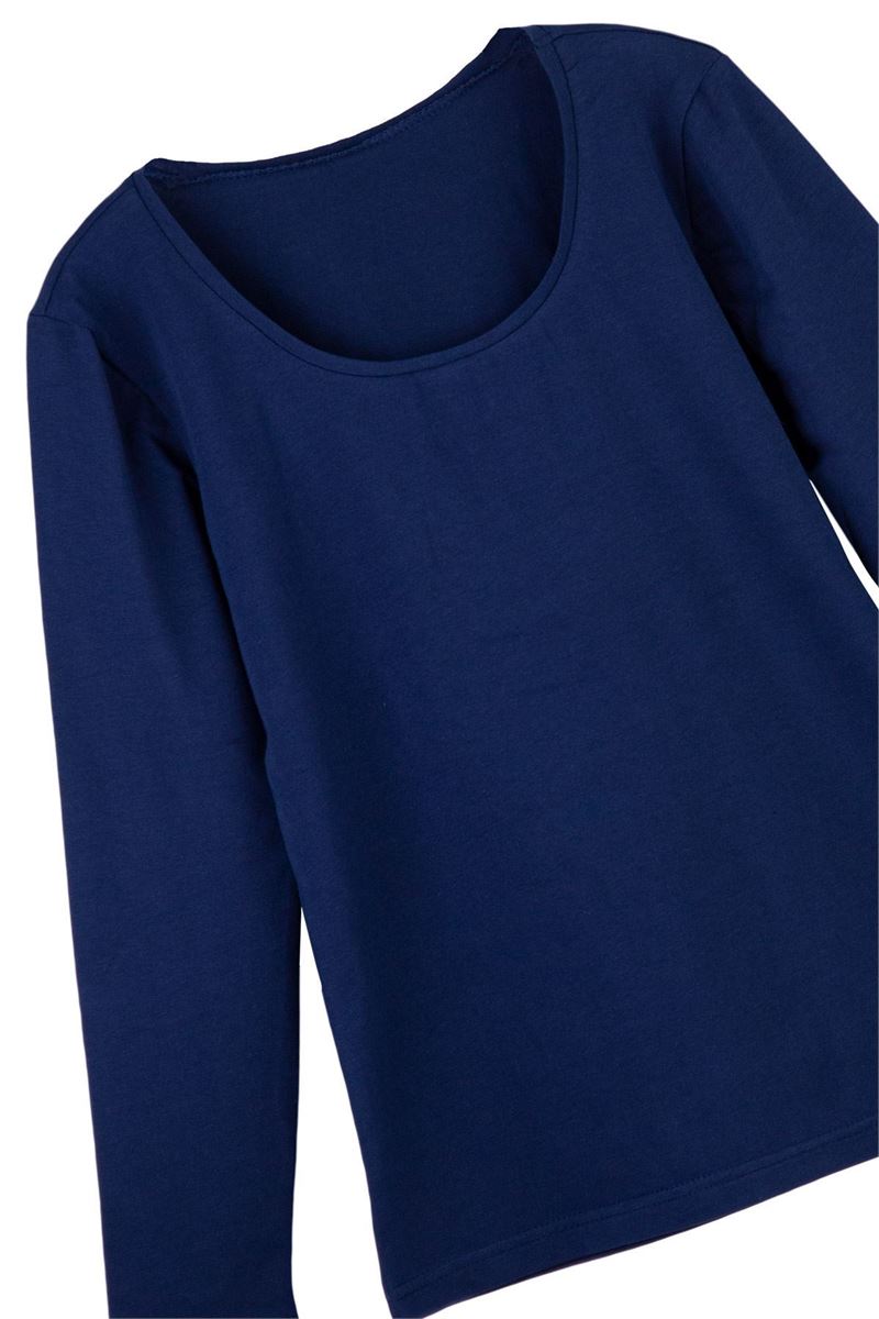 BROSS GIRLS LYCRA CREW-COLLAR LONG-SLEEVE T-SHIRT NAVY BLUE
